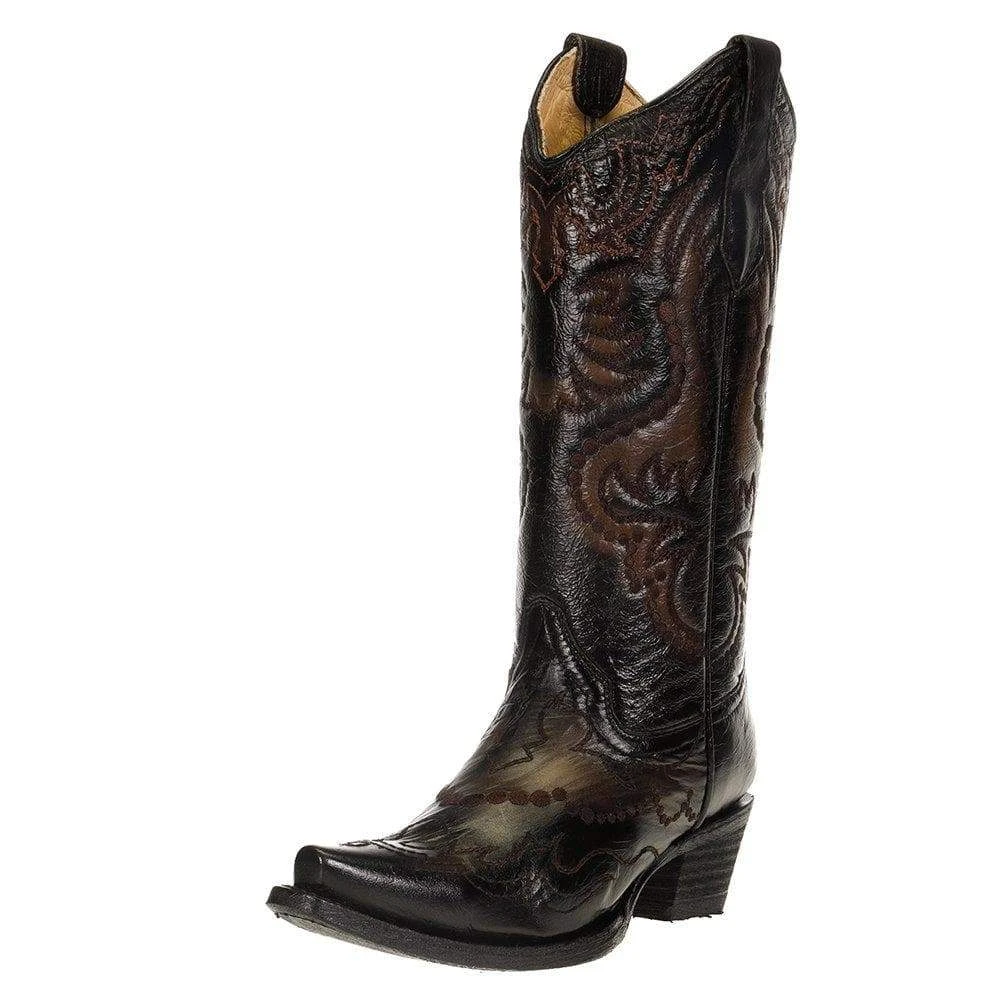 Women's Black And Tan Embroidered Boot 1 Women's Black And Tan Embroidered Boot