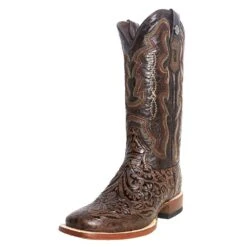 Tanner Mark Boots Women's Tanner Mark Embossed Floral Hand Tool In Chocolate Brown Cowgirl Boots