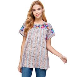 See And Be Seen Women's Taupe Printed Top With Embroidery