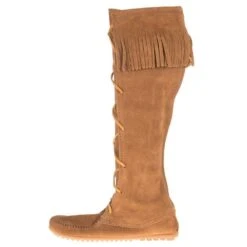 Minnetonka Women's Front Lace Knee High Dusty Brown Boots -Rustic Cowgirl Sales 1428 21