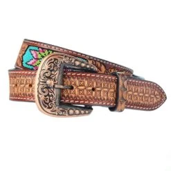 Rafter T Ranch Company Ladies Beaded Inlay W/Floral Tooling Belt