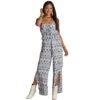Women's Rock And Roll Denim Blue Print Jumpsuit