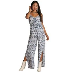 Women's Rock And Roll Denim Blue Print Jumpsuit