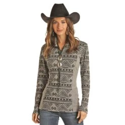 Women's Panhandle Heather Aztec Knit Henley Pullover
