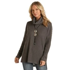 Panhandle Women's Waffle Knit Cowl Neck Top