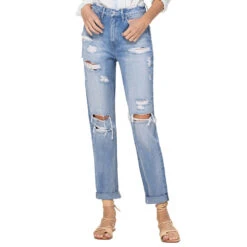 Flying Monkey Women's Rolled Up Rigid Boyfreind Jeans