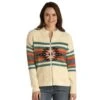 Panhandle Women's Cream Zip Up Aztec Sweater