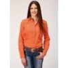 Roper Women's Orange Long Sleeve Pearl Snap Shirt