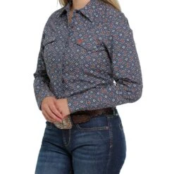 Cinch Women's Blue Print Snap Shirt