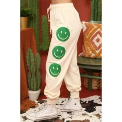 Fantastic Fawn Women's Smiley Face Cream Joggers
