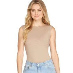 Women's Tan Knit Bodysuit