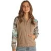 Rock & Roll Denim And Womens Tan Contrast Sleeve Hoodie