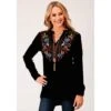Roper Womens Black Velvet Embroidered Tunic