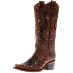 Circle G Women's Brown Peacock Embroidery 13in. Top Snip Toe Boot