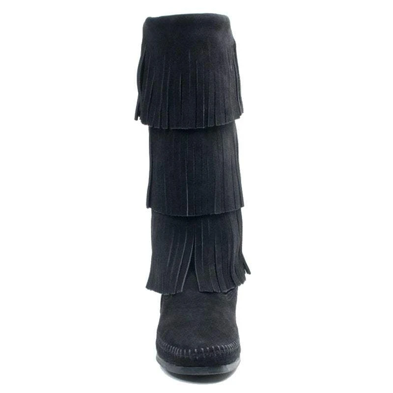Minnetonka Women's Black 3 Layer Fringe Boots 3 Minnetonka Women's Black 3 Layer Fringe Boots - Image 3