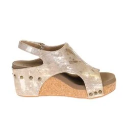 Corkys Footwear Womens Corkys Carley Taupe Metallic Wedge Sandal -Rustic Cowgirl Sales 30 5316 TUME 4