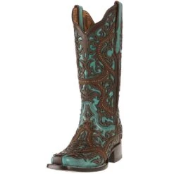 Women's Corral Turquoise/Brown Laser Stud Boots