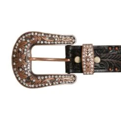 3-D Ladies 1 1/2in Brown Floral Belt With Bronze Studs -Rustic Cowgirl Sales A1034 buckle