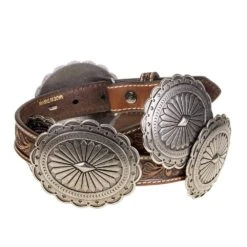 Women's Brown Tooled Leather Concho Belt -Rustic Cowgirl Sales A1530508 1