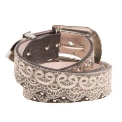 Women's 1 1/2` Brown/Tan Lace Belt W/Clear Studs -Rustic Cowgirl Sales A3650 LG 2