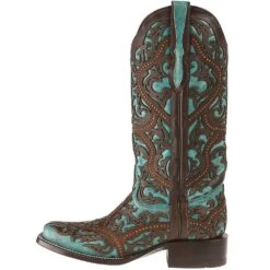 Women's Corral Turquoise/Brown Laser Stud Boots -Rustic Cowgirl Sales G1416 2 a2310711 b91f 4bd1 b4a3 3b4d5f697da7