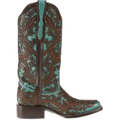 Women's Corral Turquoise/Brown Laser Stud Boots -Rustic Cowgirl Sales G1416 4 34d3743d 0963 4cc2 906e 6554cf586f27