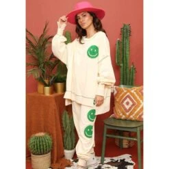 Fantastic Fawn Women's Smiley Face Cream Joggers -Rustic Cowgirl Sales IFKP51732 01 03