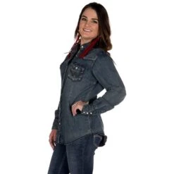 Wrangler Women's Vintage Denim Snap Shirt -Rustic Cowgirl Sales LW3039D 41
