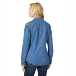 Wrangler Women's Denim Snap Shirt -Rustic Cowgirl Sales LW7006D 2
