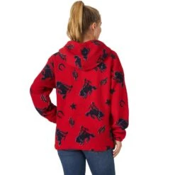 Wrangler Women's Western Print Red Sherpa Hoodie -Rustic Cowgirl Sales LWK398R 4