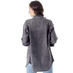 Risen Jeans Women's Relaxed Fit Grey Denim Shirt