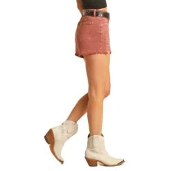 Rock & Roll Denim Women's Dark Pink Distressed Denim Shorts -Rustic Cowgirl Sales RRWD68RZTKZ 02