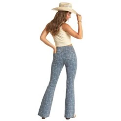 Rock & Roll Denim Womens Desert Print Button Flare Jeans -Rustic Cowgirl Sales RRWD6PR17C 02