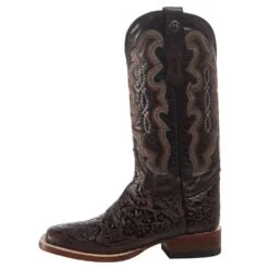 Tanner Mark Boots Women's Tanner Mark Embossed Floral Hand Tool In Chocolate Brown Cowgirl Boots -Rustic Cowgirl Sales TML201759 3