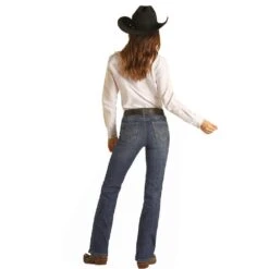 Rock & Roll Denim Women's Dark Vintage Wash Riding Jean -Rustic Cowgirl Sales W7 2713 3